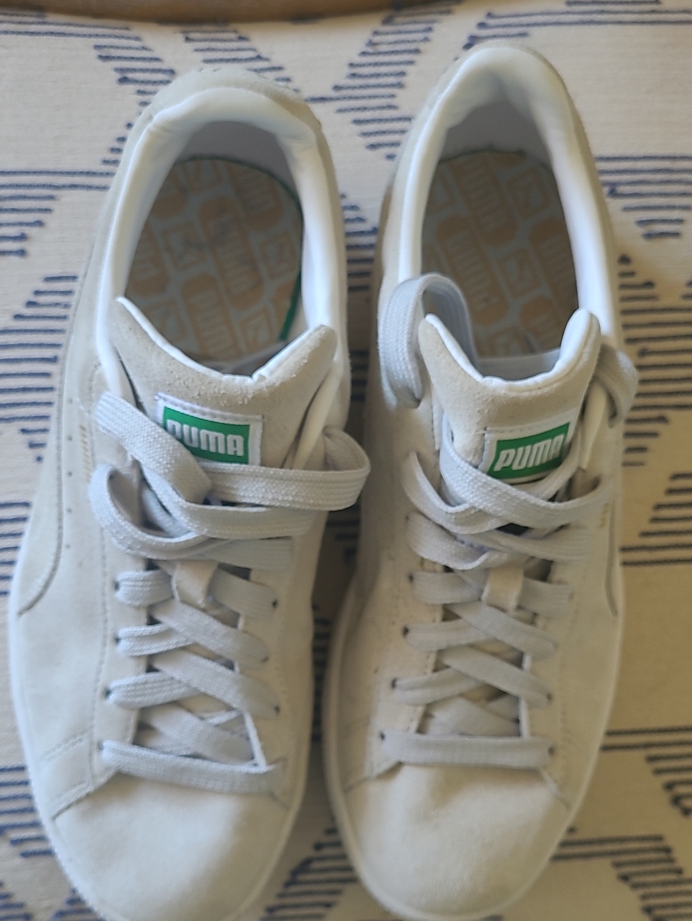 Puma Women's Off-White Suede Low-Top Sneakers with Green Logo